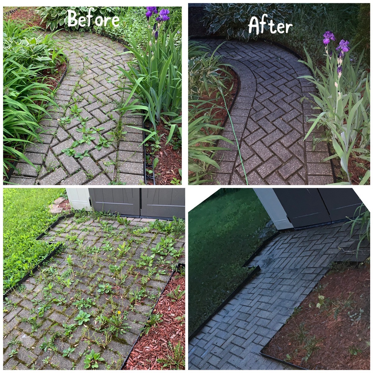 Brick paver walkway and patio before and after restoration