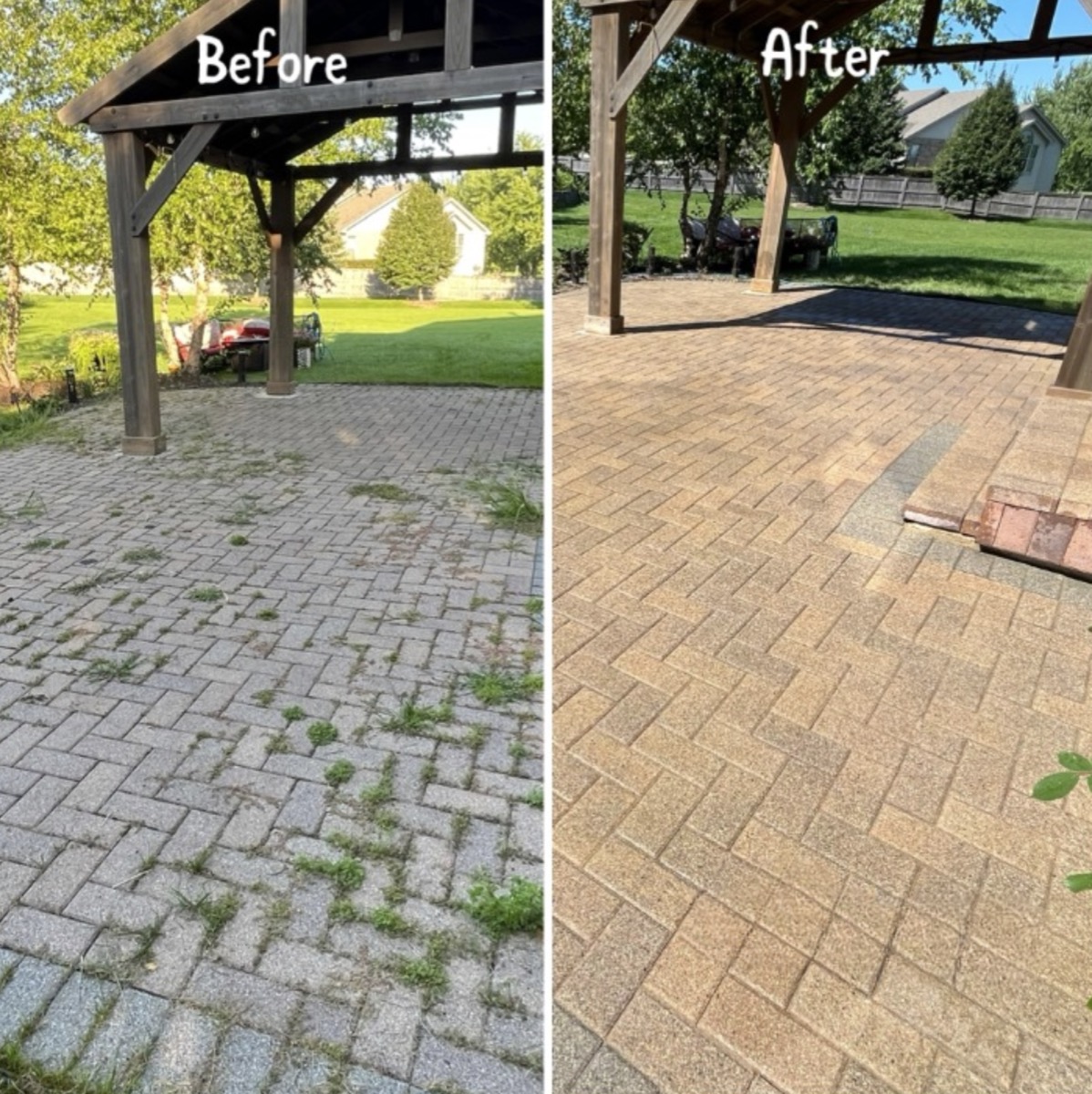 Backyard paver patio before and after restoration