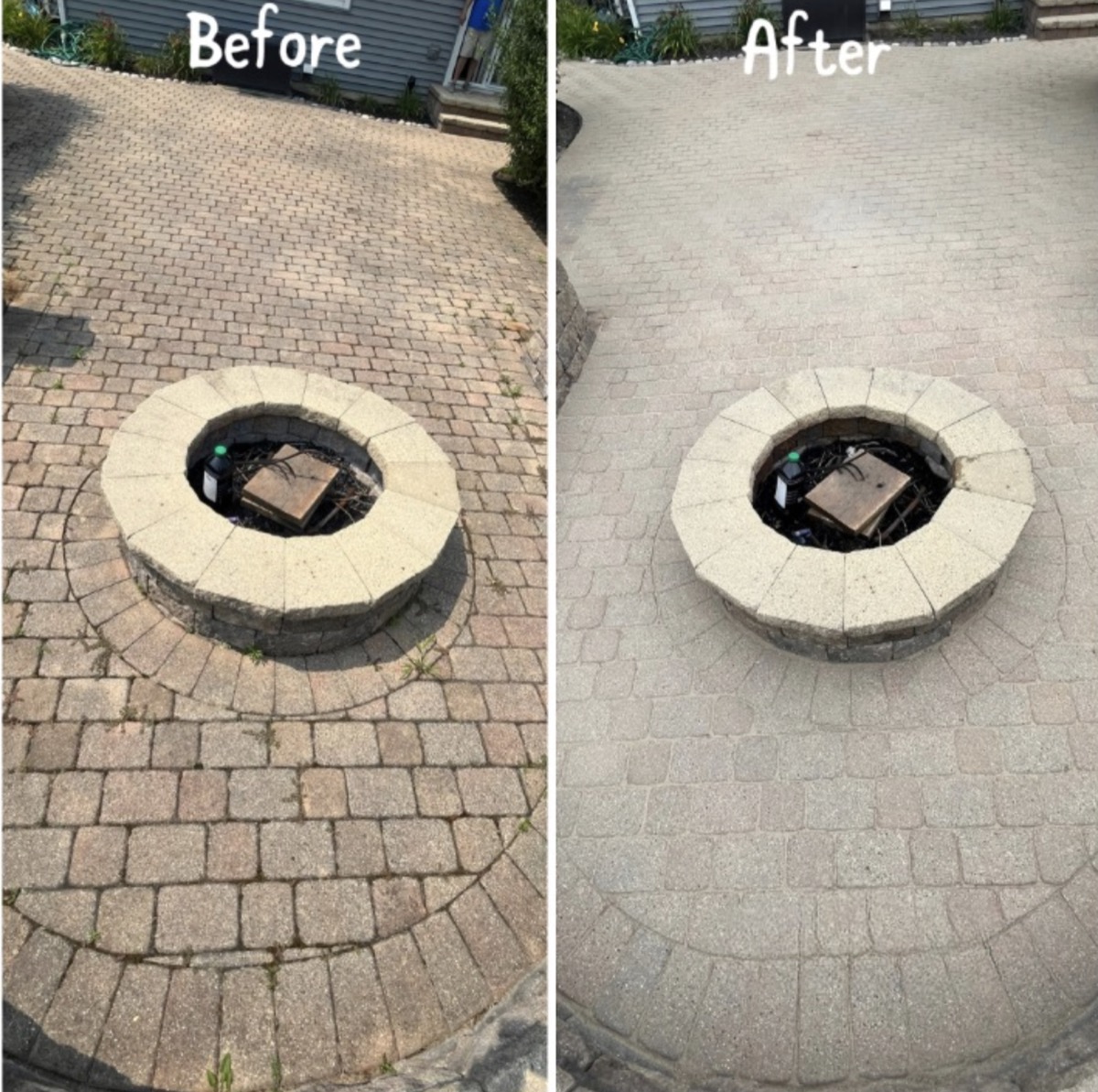 Fire pit paver area before and after restoration