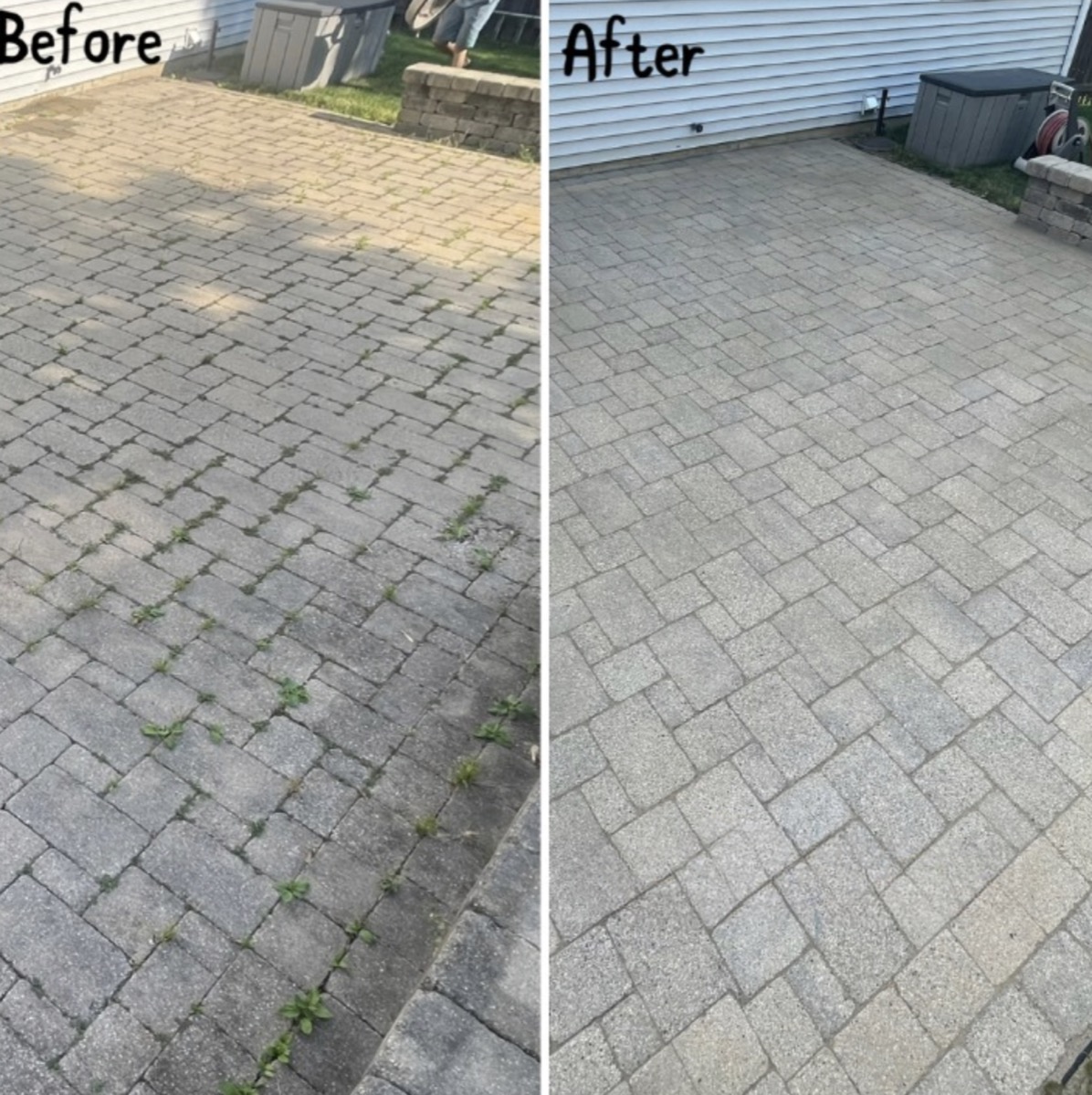 Backyard paver patio before and after weed removal